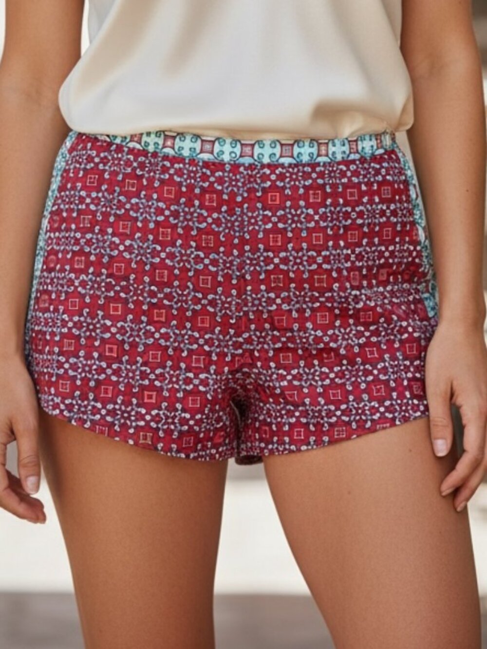 Victoria's‎ Secret Satin Lounge Sleep Shorts Sz M BOHO Mixed Pattern 168R